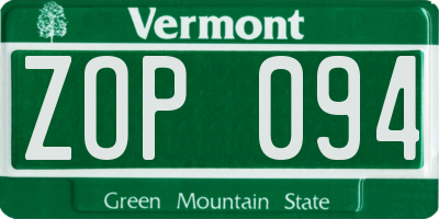 VT license plate ZOP094