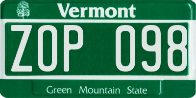 VT license plate ZOP098
