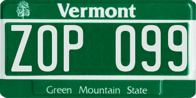 VT license plate ZOP099