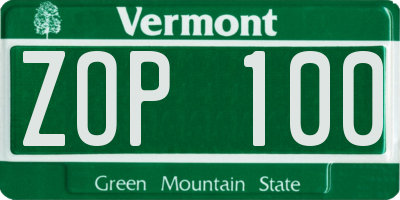 VT license plate ZOP100