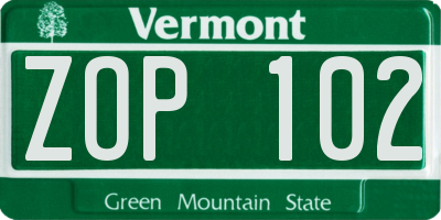 VT license plate ZOP102