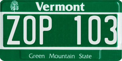 VT license plate ZOP103
