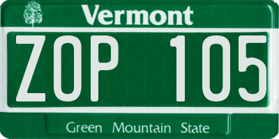 VT license plate ZOP105