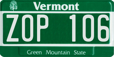 VT license plate ZOP106