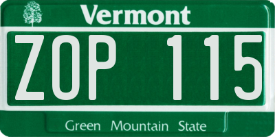 VT license plate ZOP115