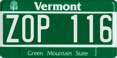 VT license plate ZOP116