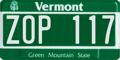VT license plate ZOP117