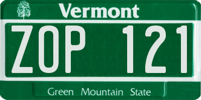 VT license plate ZOP121