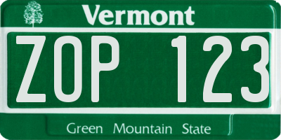 VT license plate ZOP123