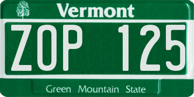 VT license plate ZOP125
