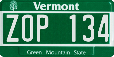 VT license plate ZOP134