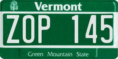 VT license plate ZOP145