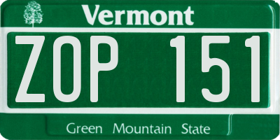 VT license plate ZOP151