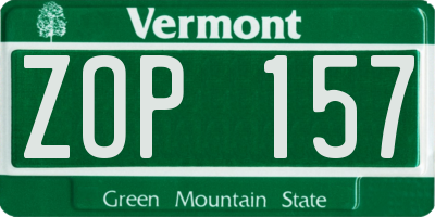 VT license plate ZOP157