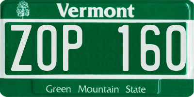 VT license plate ZOP160