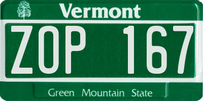 VT license plate ZOP167