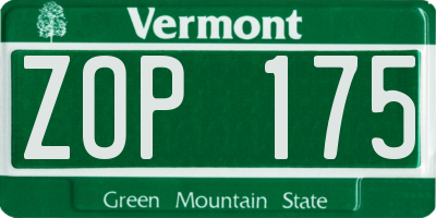 VT license plate ZOP175