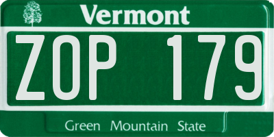 VT license plate ZOP179