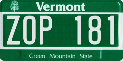 VT license plate ZOP181
