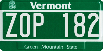 VT license plate ZOP182