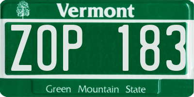 VT license plate ZOP183