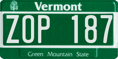 VT license plate ZOP187