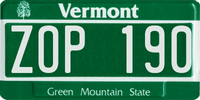 VT license plate ZOP190
