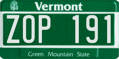 VT license plate ZOP191