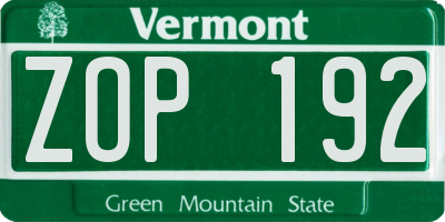 VT license plate ZOP192
