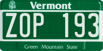 VT license plate ZOP193