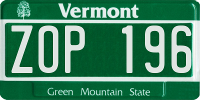 VT license plate ZOP196