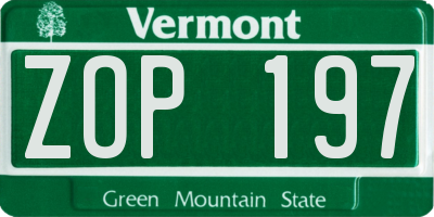 VT license plate ZOP197