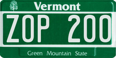 VT license plate ZOP200