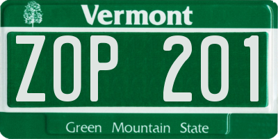 VT license plate ZOP201