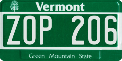 VT license plate ZOP206