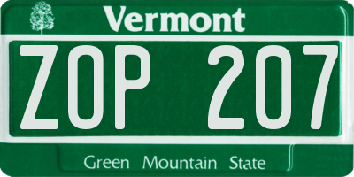 VT license plate ZOP207