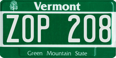 VT license plate ZOP208