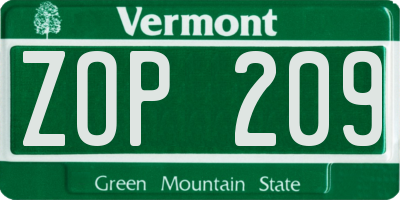 VT license plate ZOP209