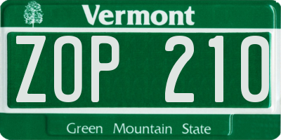 VT license plate ZOP210