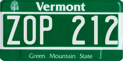 VT license plate ZOP212