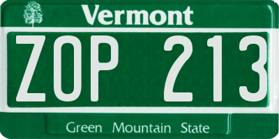 VT license plate ZOP213
