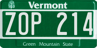 VT license plate ZOP214