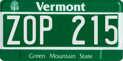 VT license plate ZOP215