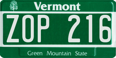 VT license plate ZOP216