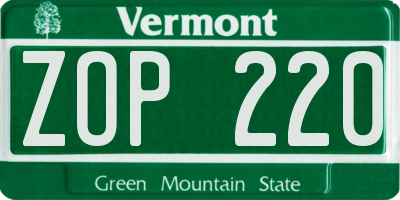 VT license plate ZOP220