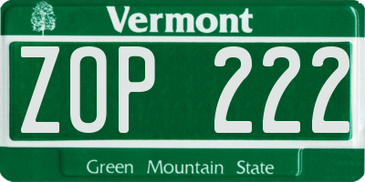 VT license plate ZOP222