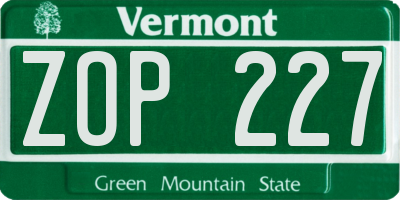 VT license plate ZOP227