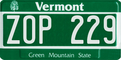VT license plate ZOP229