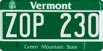 VT license plate ZOP230