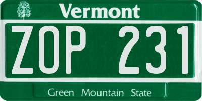 VT license plate ZOP231